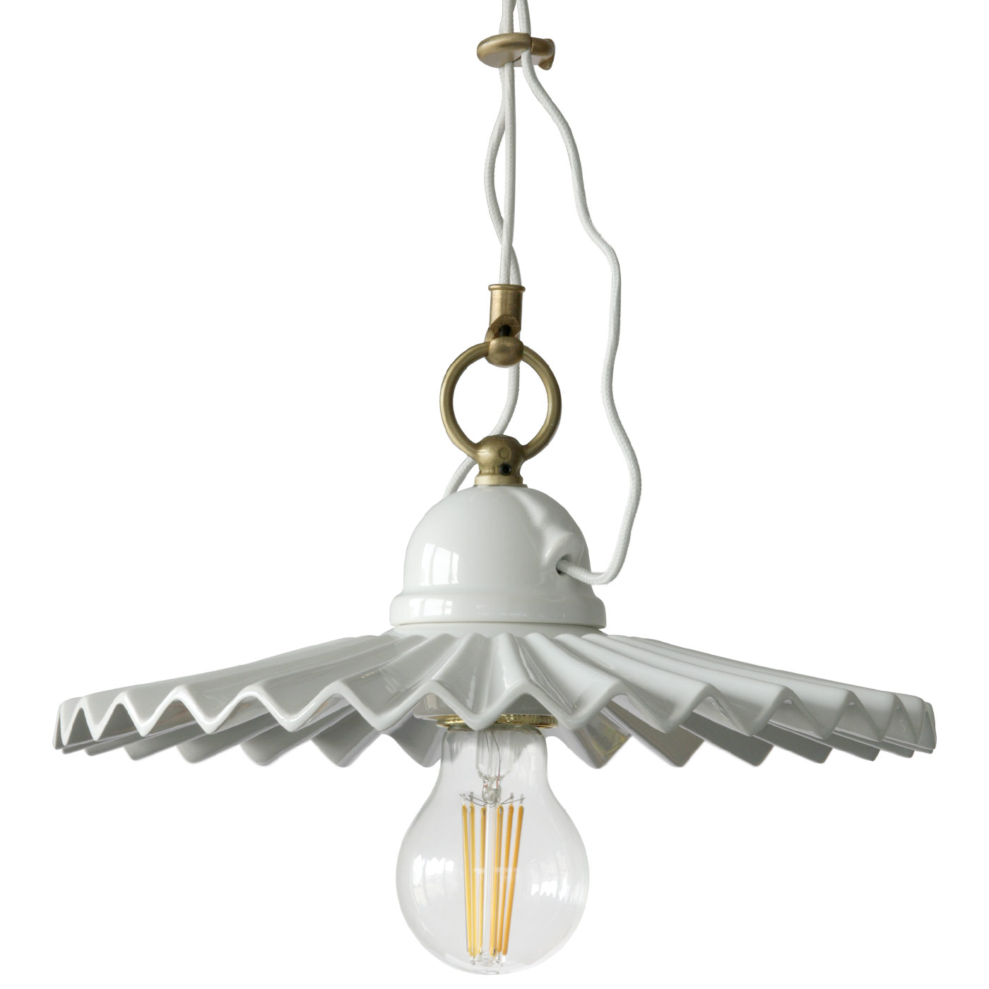 Charmante Keramik-Pendelleuchte PIEGA mit plissiertem 28 cm-Schirm Charmante Keramik-Pendelleuchte PIEGA mit plissiertem 28 cm-Schirm