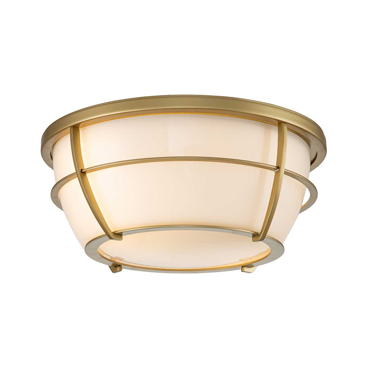 Messingfarbene Badezimmer-Deckenleuchte mit Opalglas Ø 33 cm