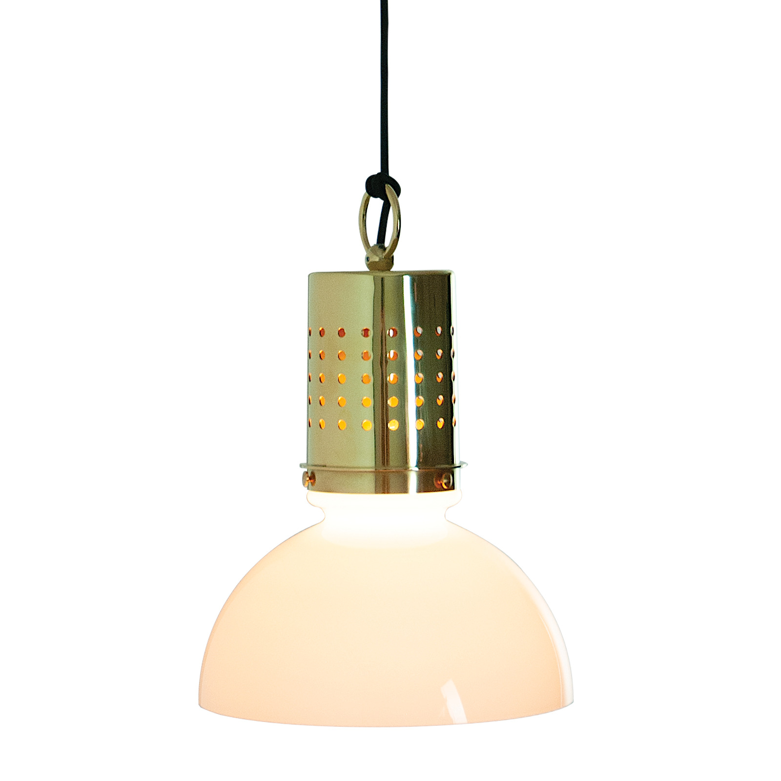 Hängeleuchte RM031 mit Opalglas und perforiertem Messing