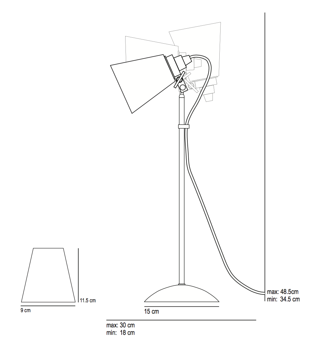 Porzellan-Tischlampe HECTOR FLOWERPOT: Die Maße des kleinen Modells