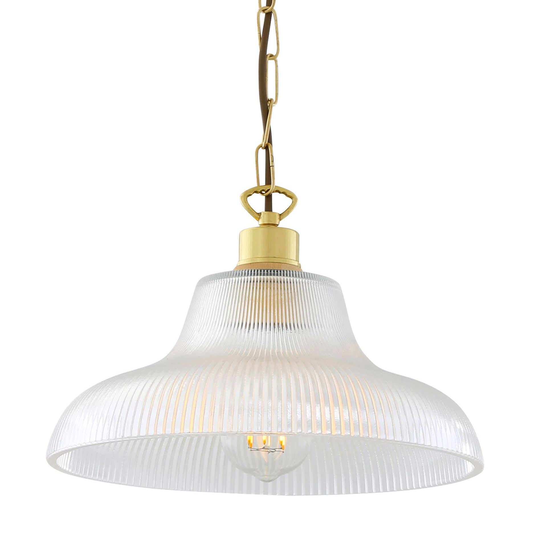 Nostalgic Pendant Light with Holophane Shade on Chain Suspension