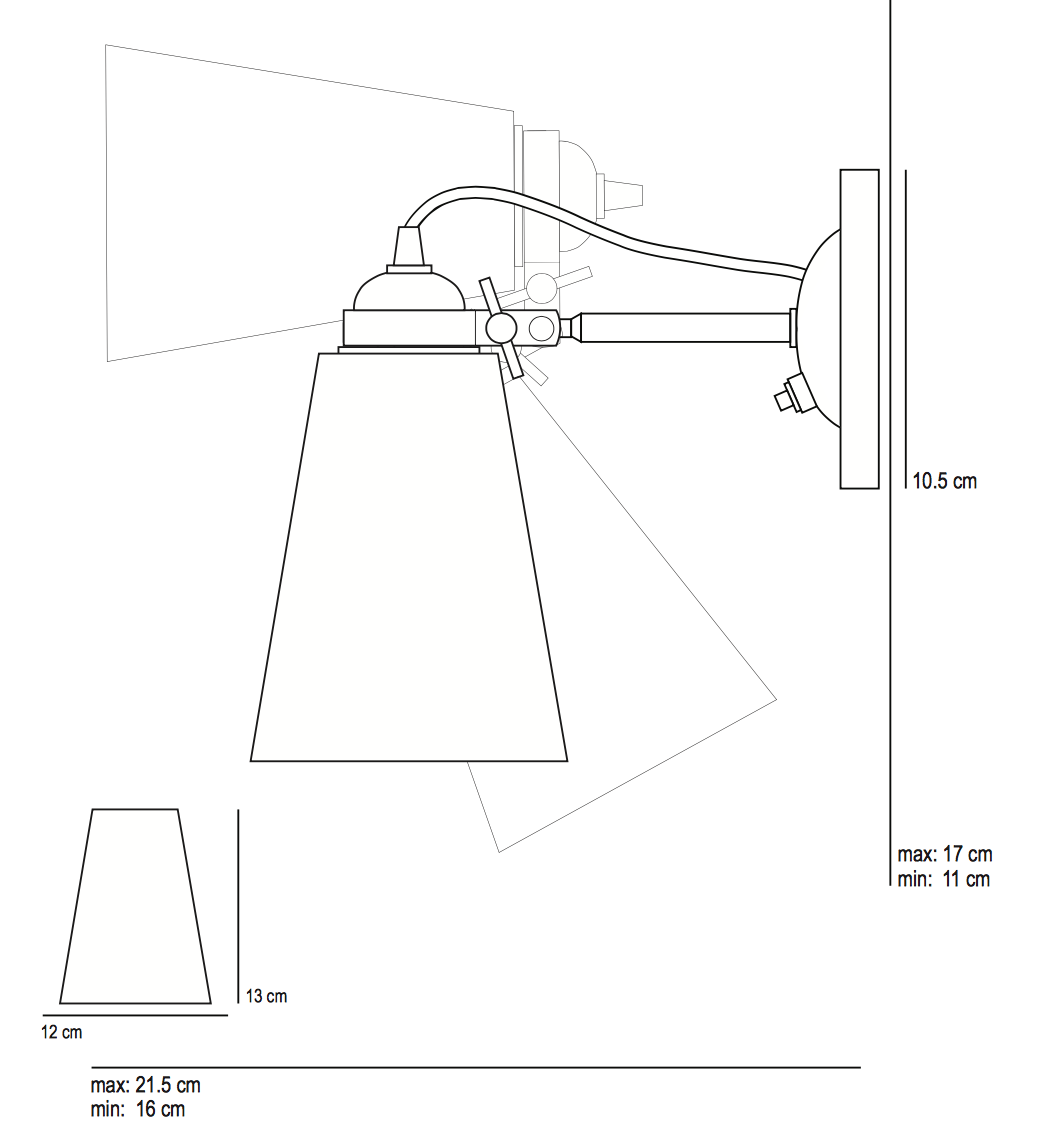 Kleine Wandlampe mit geriffeltem Porzellanschirm: Die Maße des mittleren Modells (hier mit Schalter am Sockel)