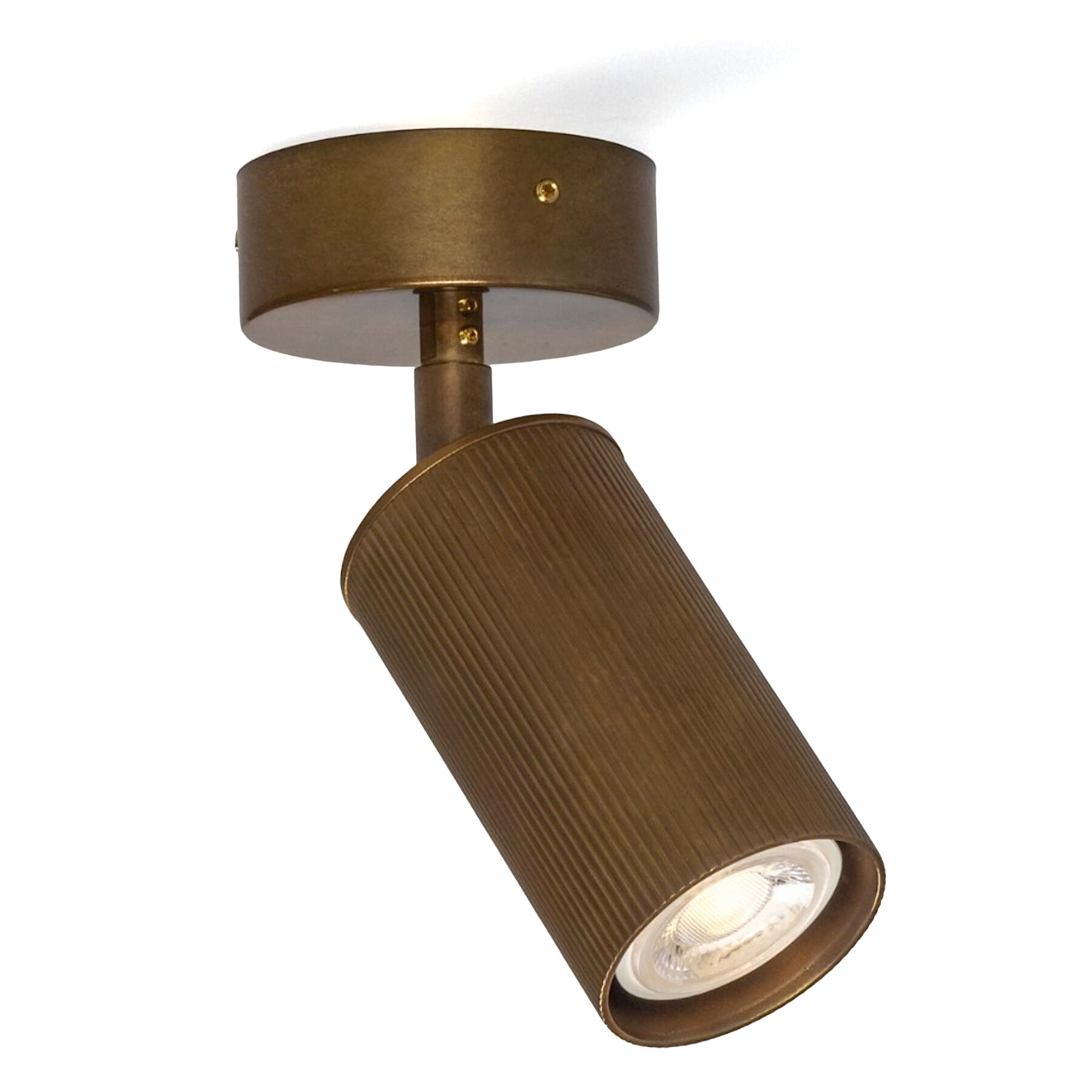 Adjustable Ceiling Spotlight with a Fluted Brass Cylinder, Available in Many Finishes