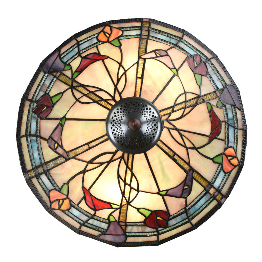 Buntglas-Deckenleuchte mit Blumenmotiv Ø 40 cm: Blick von unten auf die Leuchte