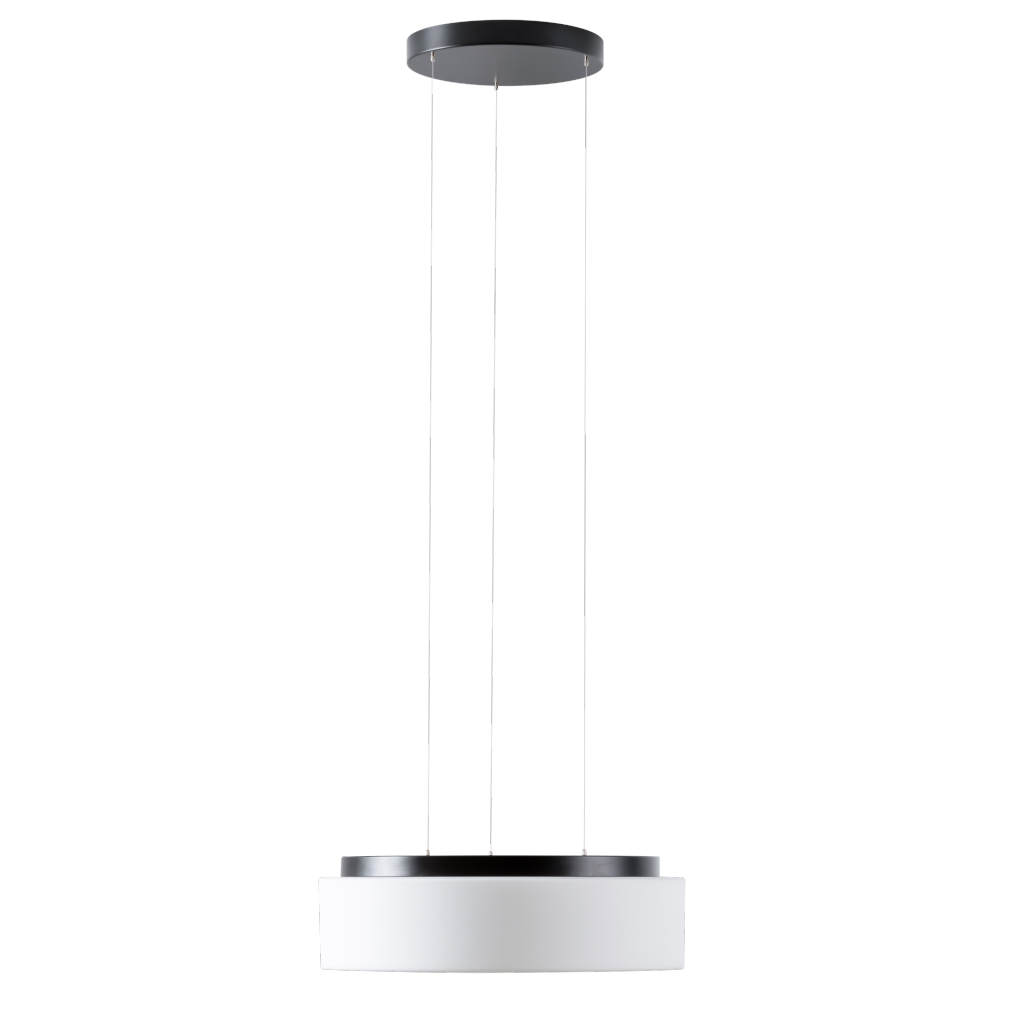 Große LED-Hängeleuchte ERIK mit rundem Opalglasschirm, Ø bis 54 cm: Größe M (Ø 44,5 cm), schwarze Ausführung