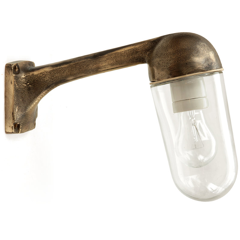 FABRIC Schlichte Industriestil-Wandlampe aus Bronze-Guss, klares Zylinder-Glas: Rauher industrieller Charme: die minimalistische Wandlampe nur mit Glassturz