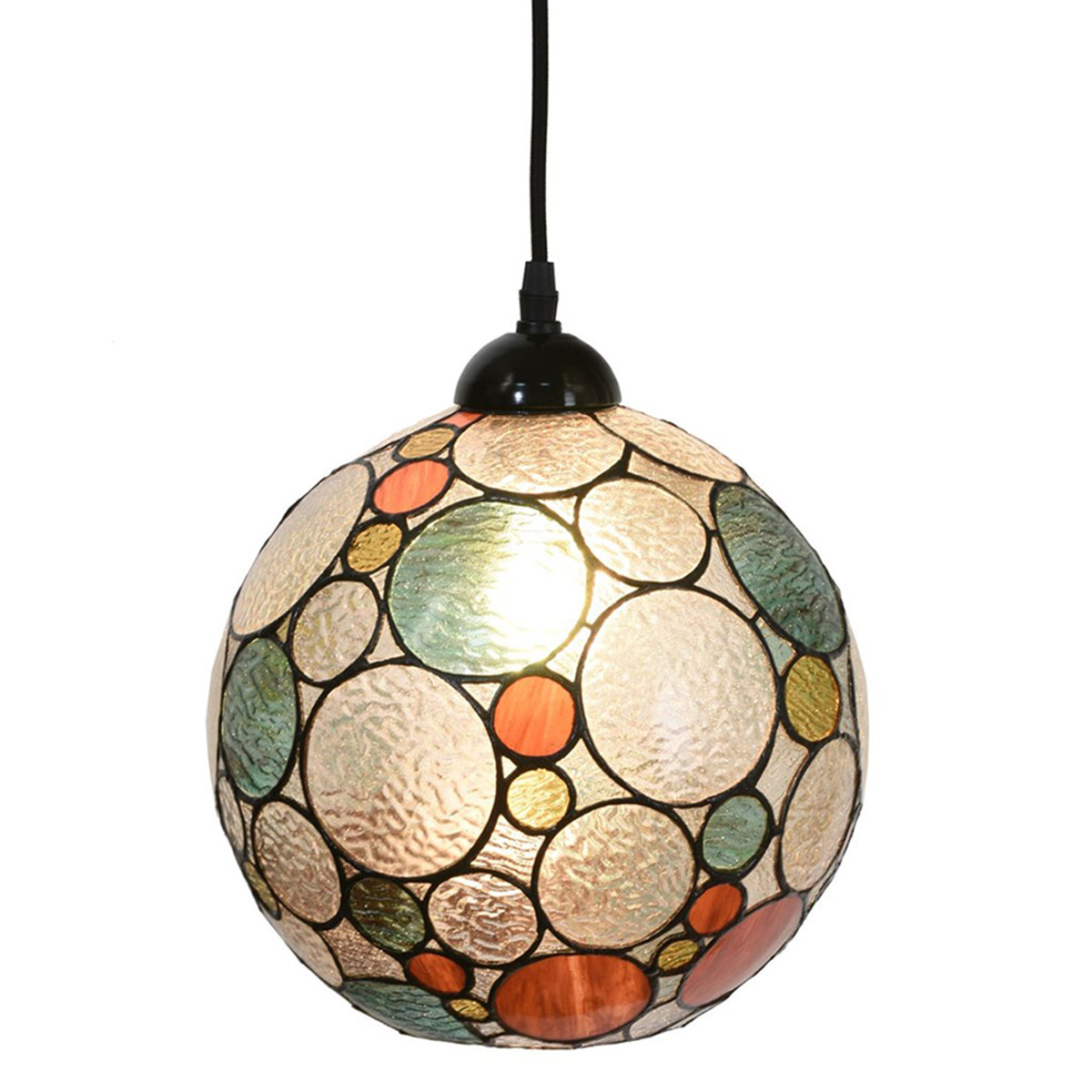 Kunstvolle Kugel-Pendelleuchte aus runden Buntglas-Scheiben Ø 25 cm – Casa Lumi