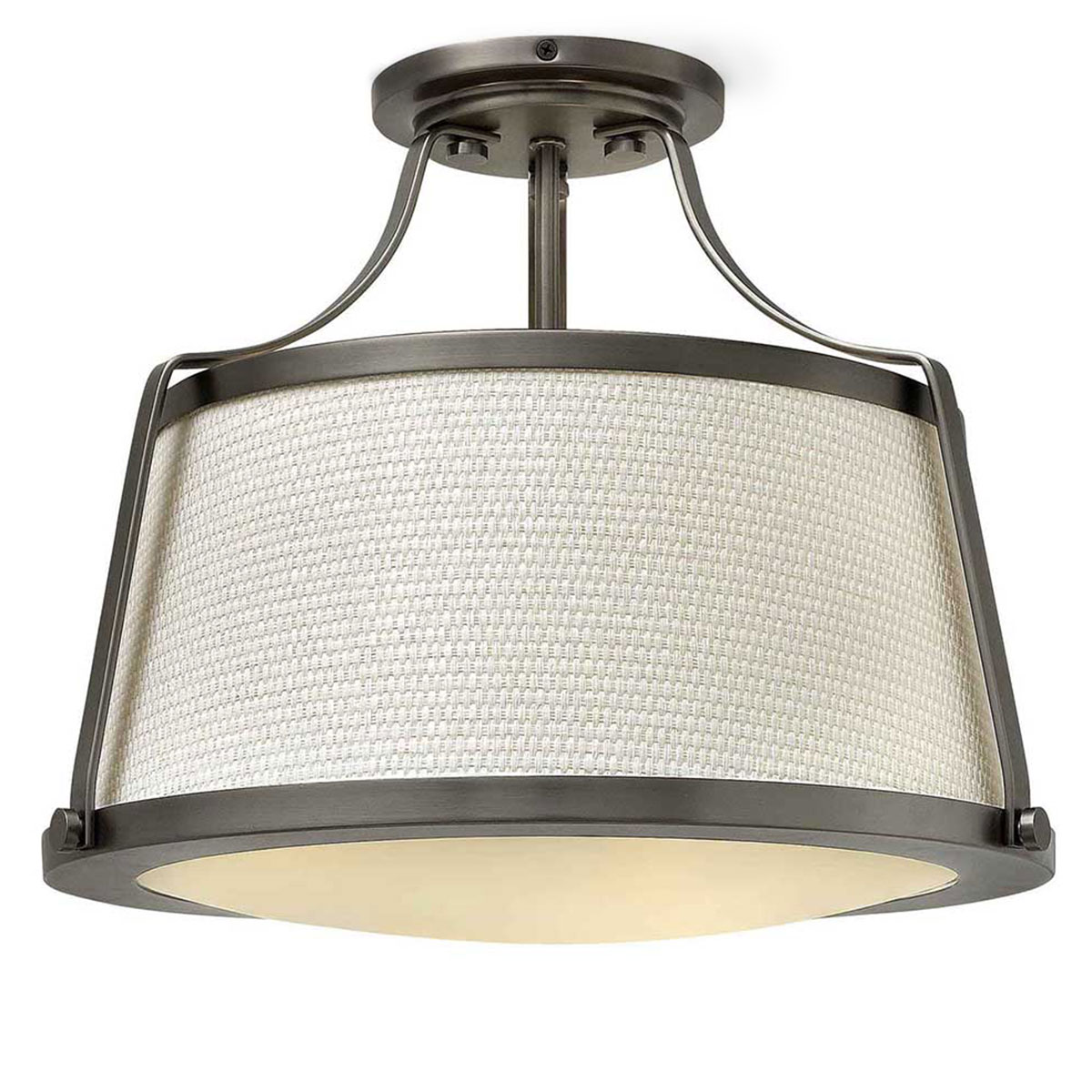 Suspended Ceiling Light with Linen Shade and Opal Glass, Ø 41 cm