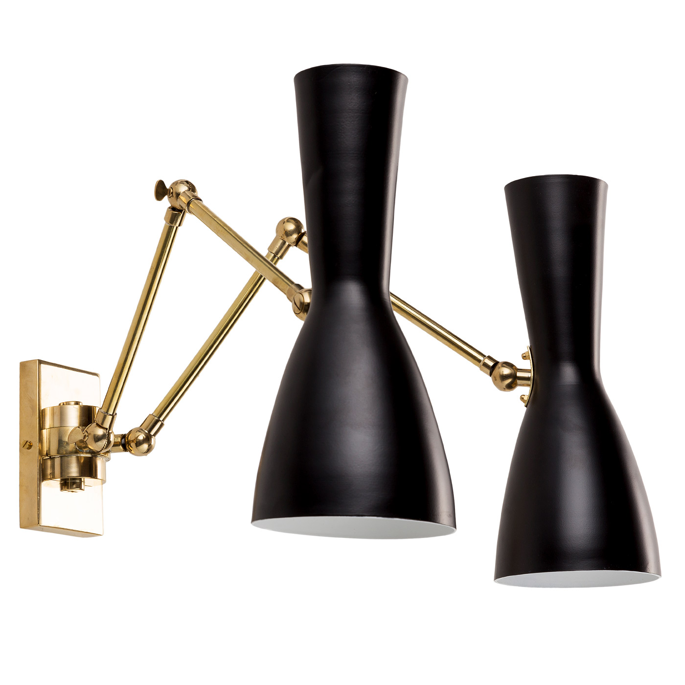 Doppel-Wandleuchte im Mid Century Chic mit zwei taillierten Schirmen Doppel-Wandleuchte im Mid Century Chic mit zwei taillierten Schirmen