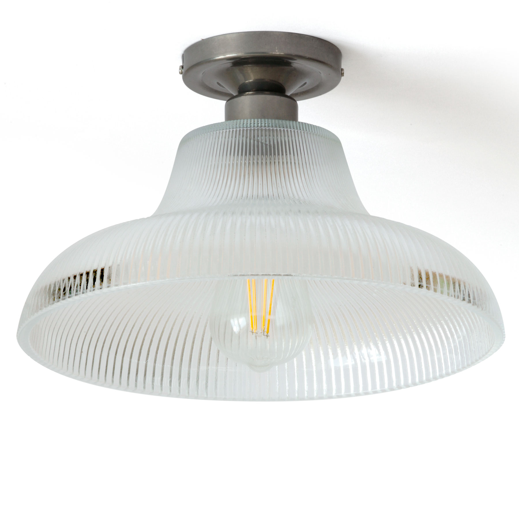 Deckenleuchte mit nostalgischem Holophanglas-Schirm Ø 30 cm Deckenleuchte mit nostalgischem Holophanglas-Schirm Ø 30 cm