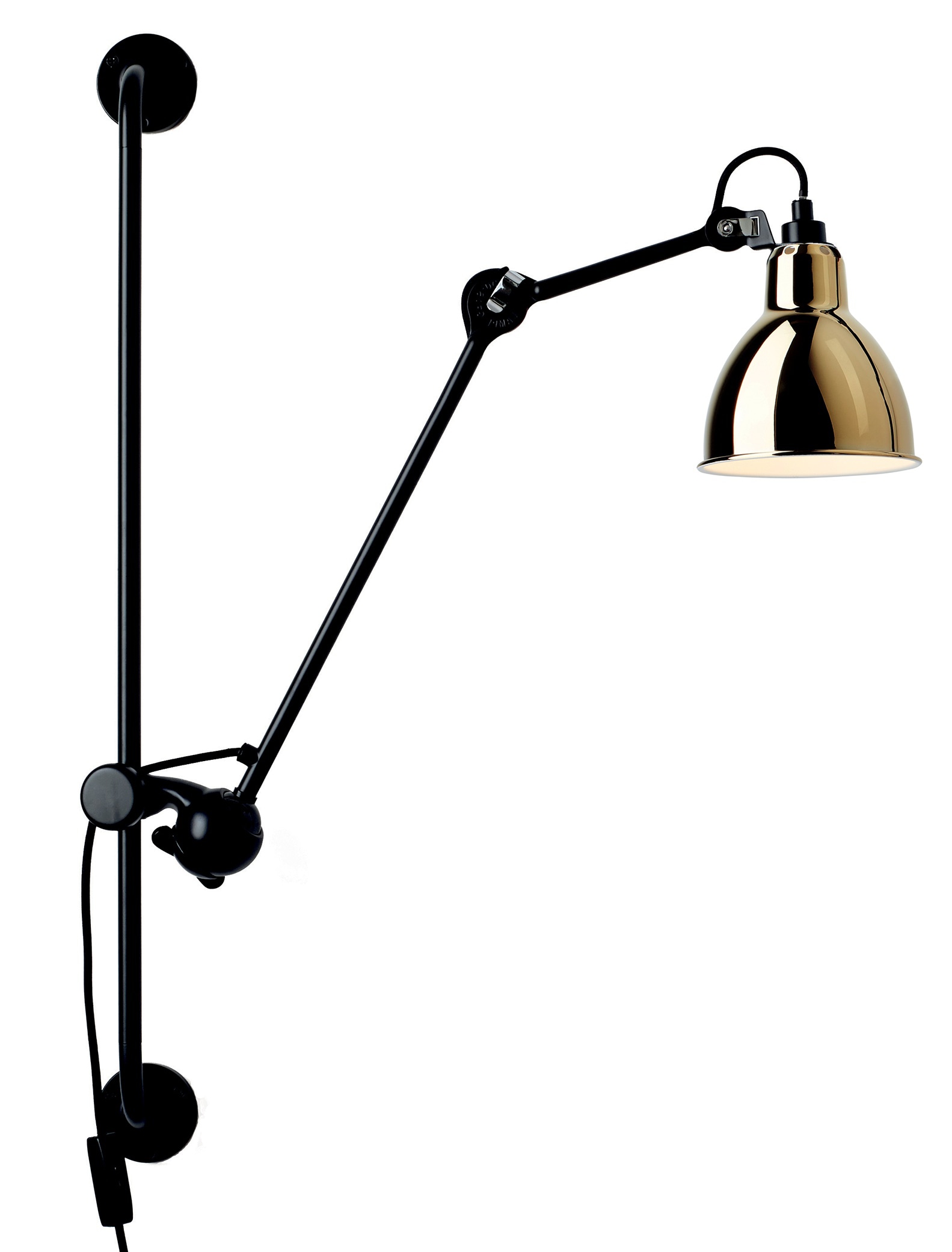 Bild 10: Mit goldenem Schirm (rund) Lampe Gras Schienen-Wandlampe mit Gelenkarm N° 210: Mit goldenem Schirm (rund)