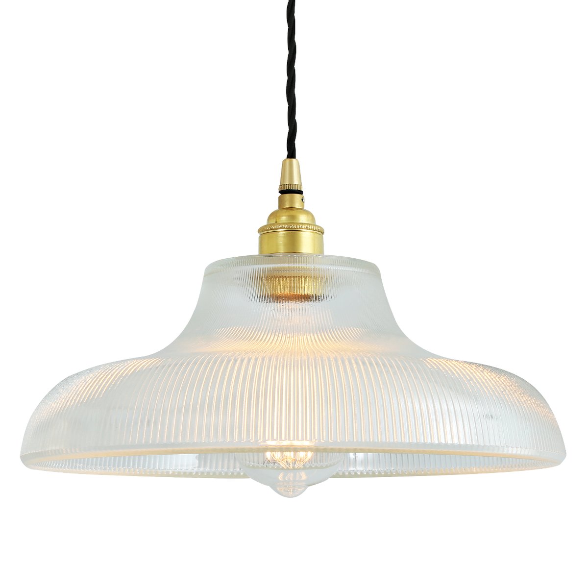 Bild 5: Eisenbahn-Pendelleuchte mit prismatischem Glasschirm, Messing poliert, kleines Modell (altes Modell mit anderem Glashalter) Nostalgische „Eisenbahn“-Pendelleuchte mit prismatischem Glasschirm: Eisenbahn-Pendelleuchte mit prismatischem Glasschirm, Messing poliert, kleines Modell (altes Modell mit anderem Glashalter)