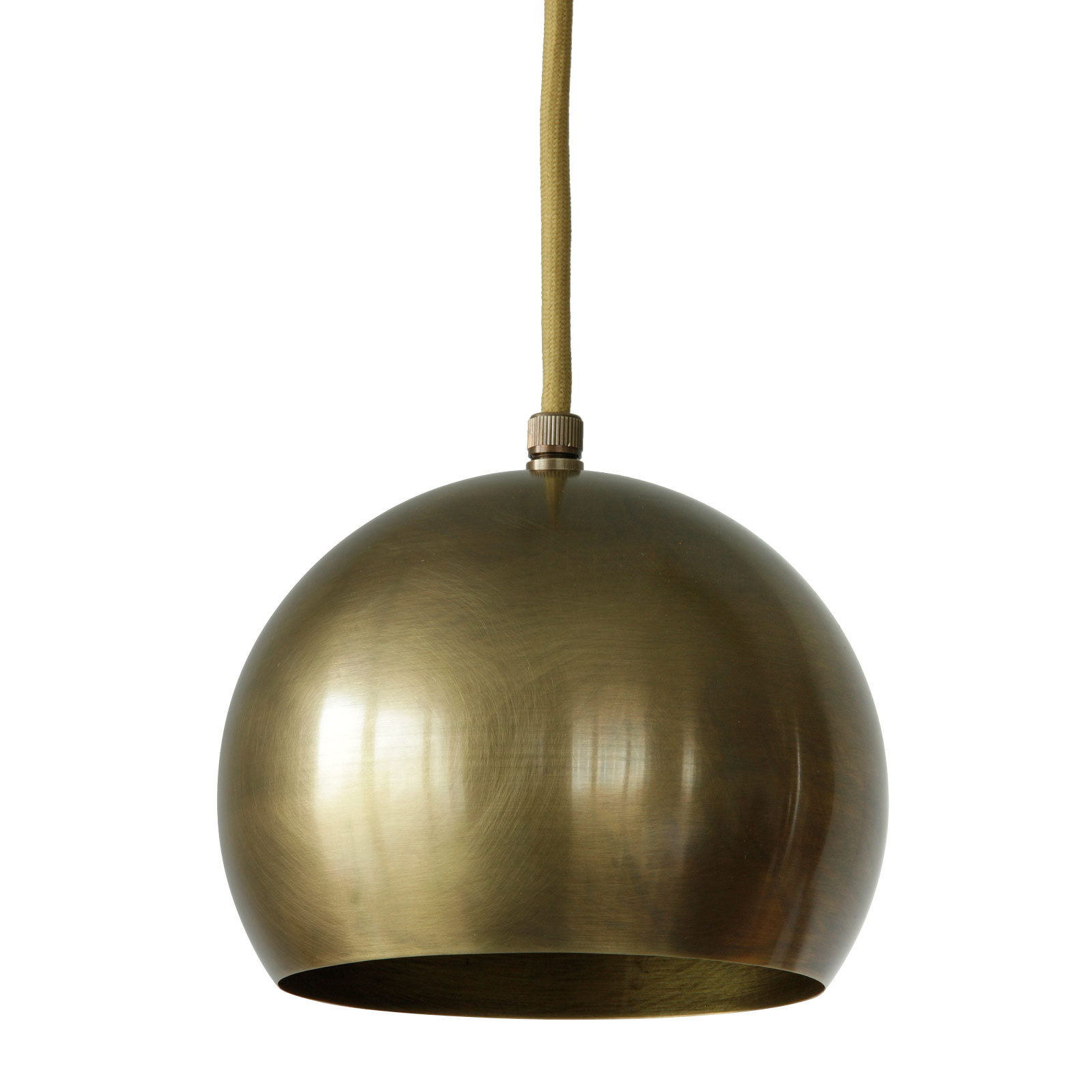 Small spheric pendant light handcrafted from copper, brass or aluminium