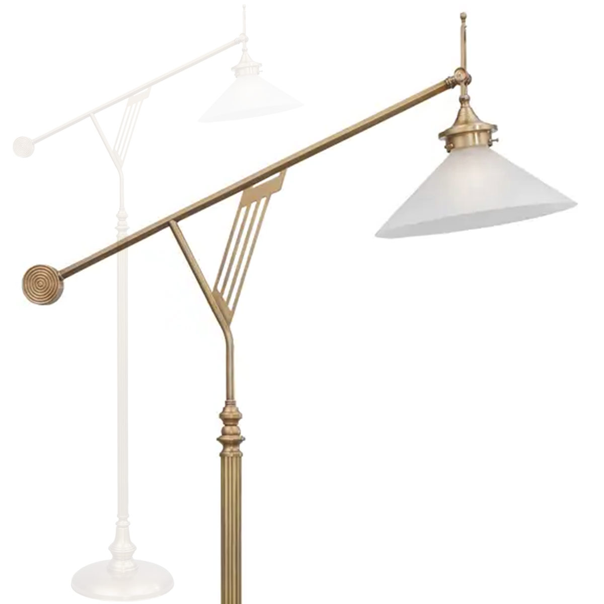 Große Jugendstil-Stehleuchte aus Messing mit Glasschirm