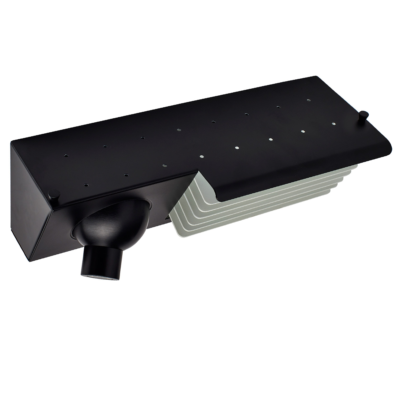 Bett-Wandleuchte mit Lese-Spot und USB, schwarz/weiß BINY BEDSIDE: Die Gehäuse-Oberseite hat kleine Löcher, die ein reizvolles Lichtspiel erzeugen (schwarz-weiß, Ausführung rechts)