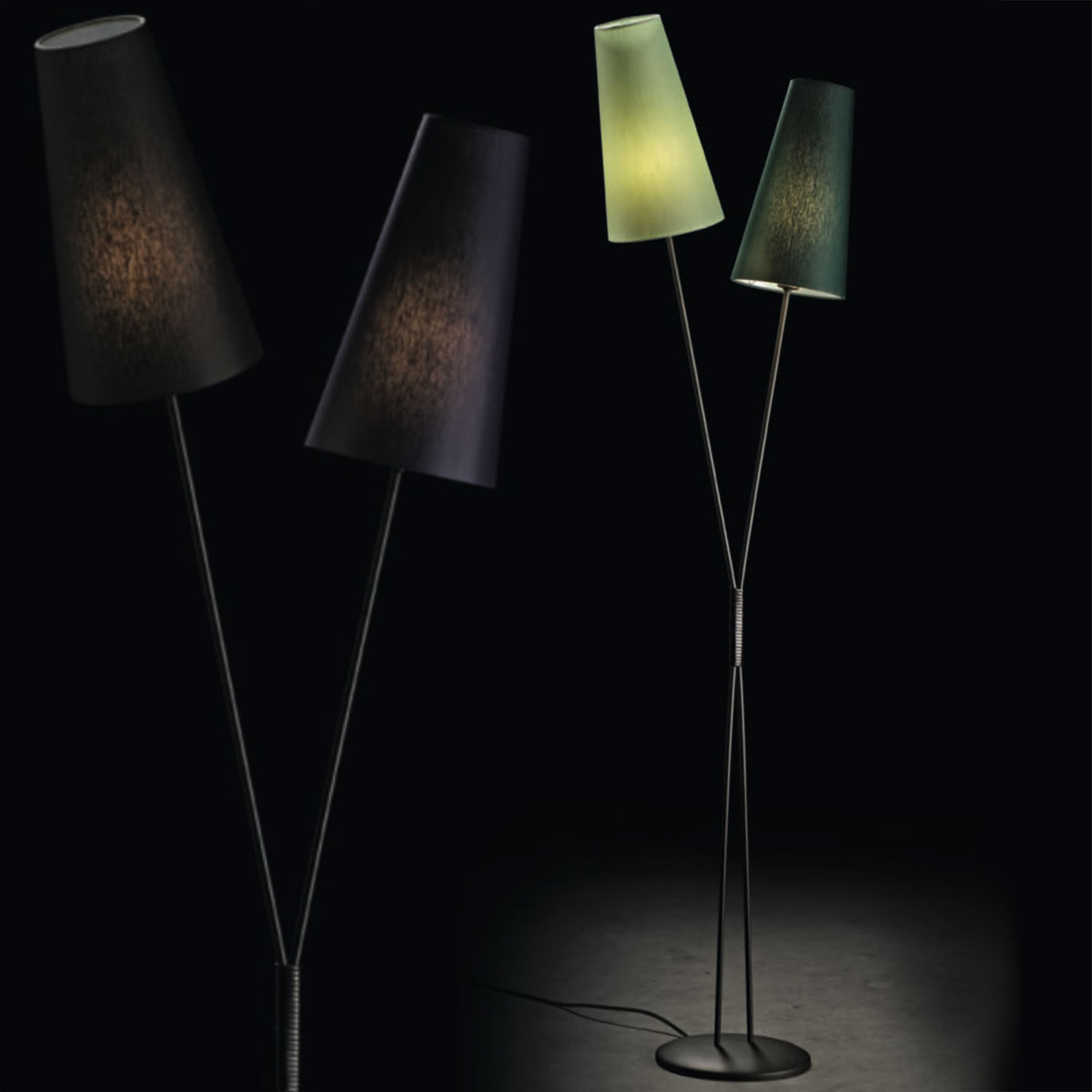 FIFTIES - two-flame fabric shade floor light, many colour combinations! FIFTIES - two-flame fabric shade floor light, many colour combinations!