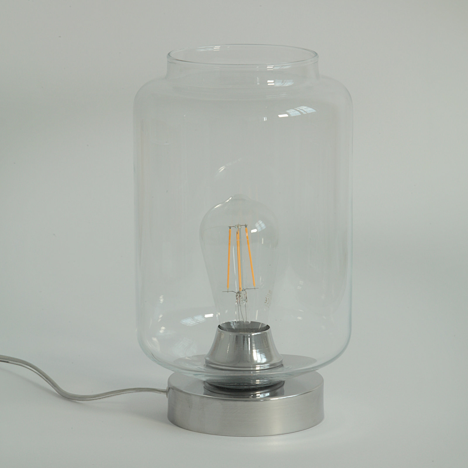 Stimmungsvolle Tischleuchte mit klarem Glas-Zylinder VISAY