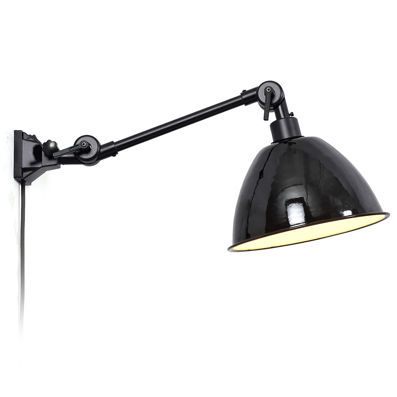 Adjustable wall light with two joints and enamel shade