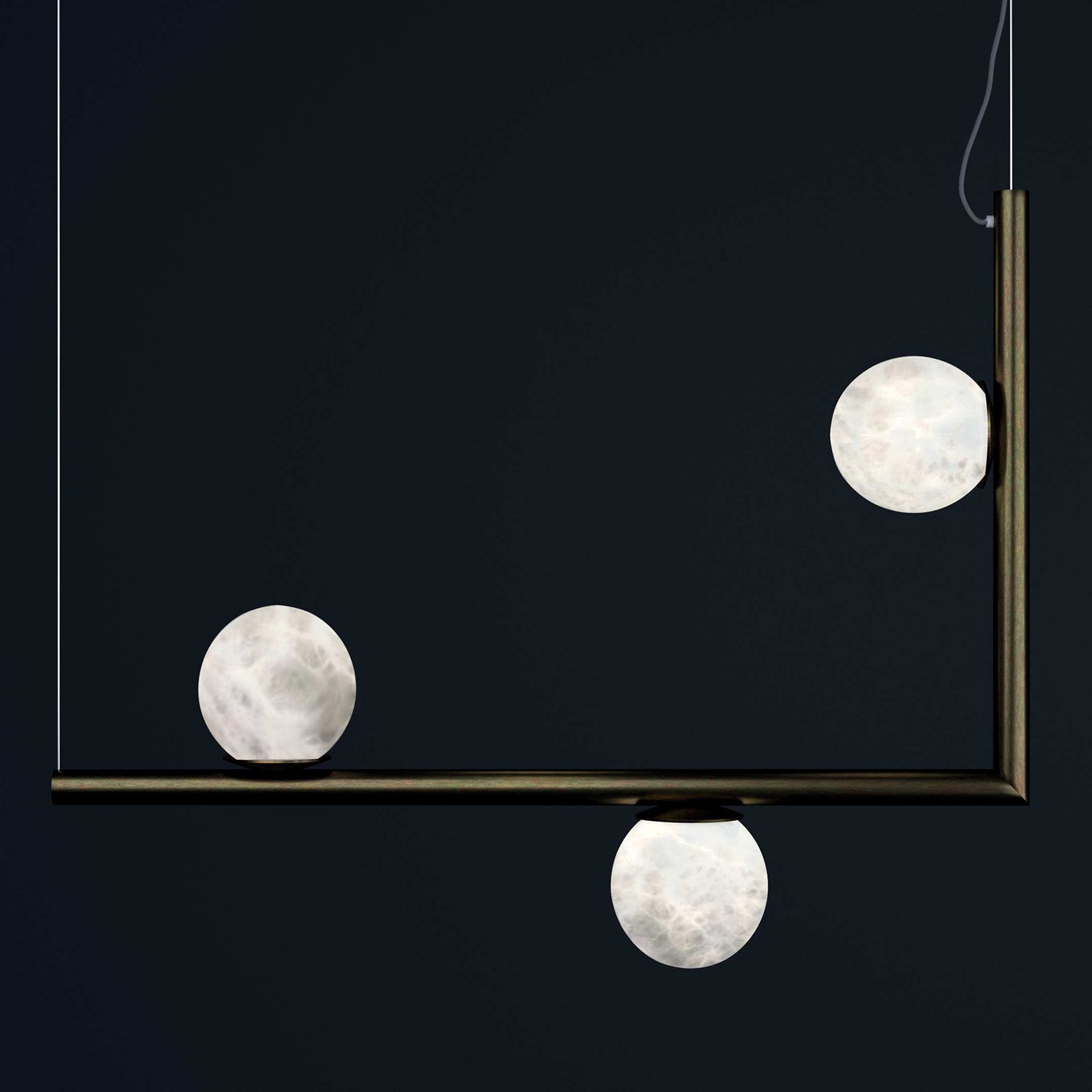 Außergewöhnlicher Design-Hängeleuchter mit drei Alabaster-Kugeln OFIONE Außergewöhnlicher Design-Hängeleuchter mit drei Alabaster-Kugeln OFIONE