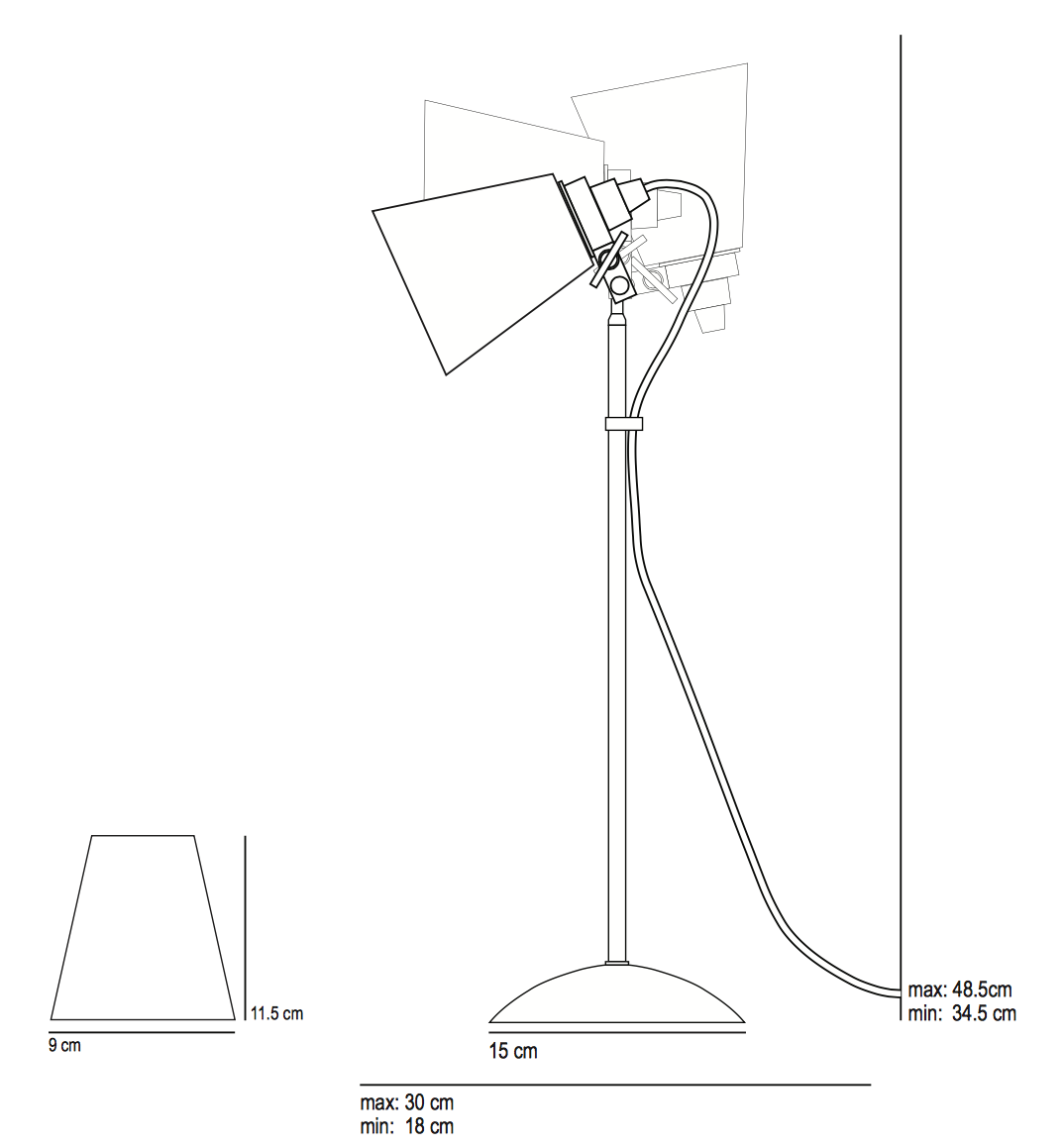 Charmante Nachttischlampe aus Porzellan HECTOR PLEAT: Maße des kleinen Modells