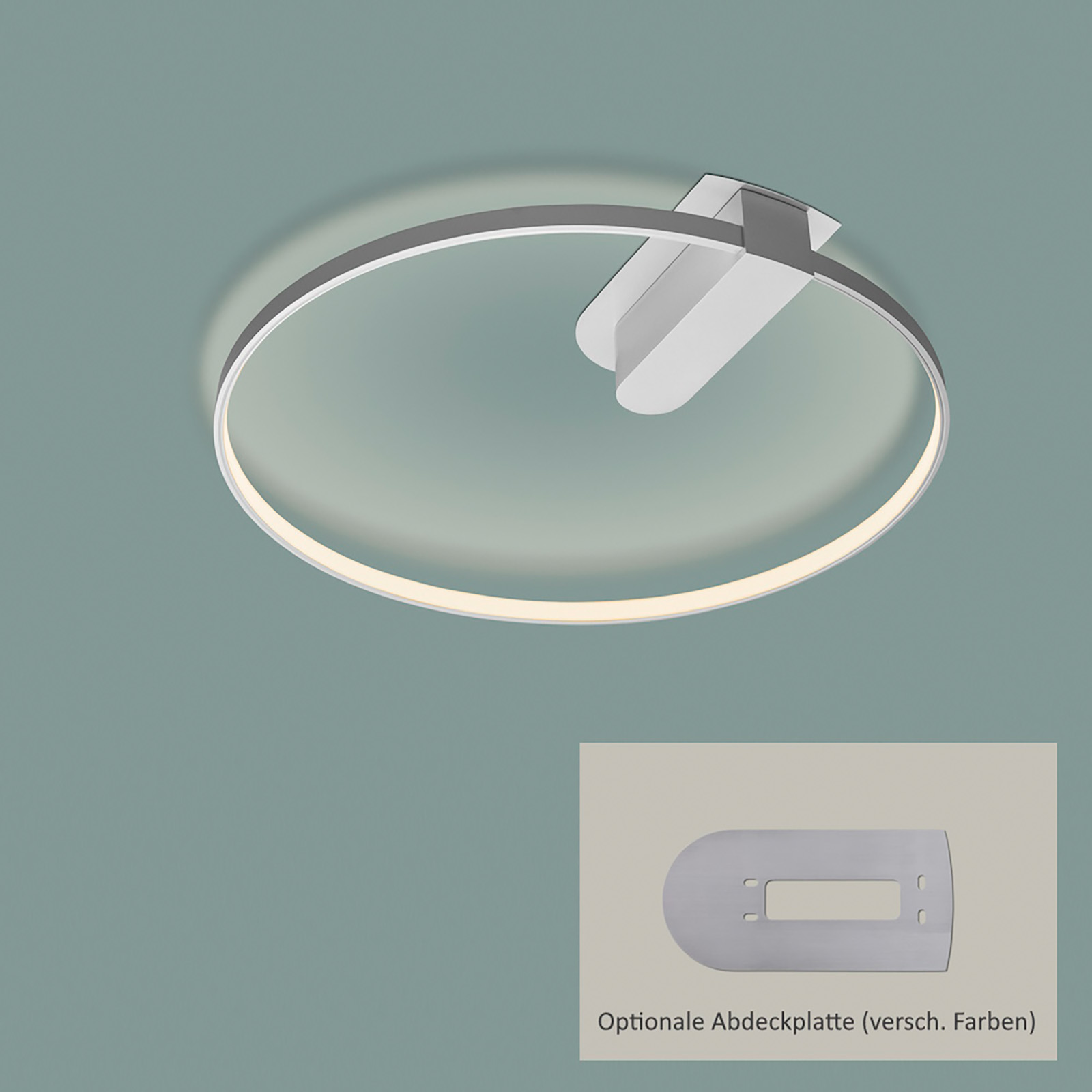 Powerful LED-Ring: Ceiling Light Fixture ORBIT with Ø 42 cm: Abgebildet in Silber matt