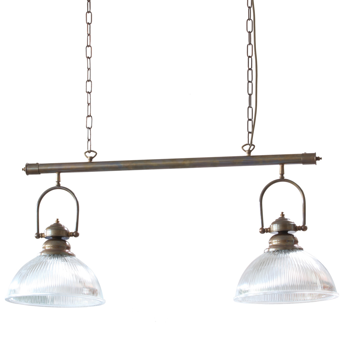 Nostalgische Balkenlampe mit prismatischen Glasschirmen Nostalgische Balkenlampe mit prismatischen Glasschirmen