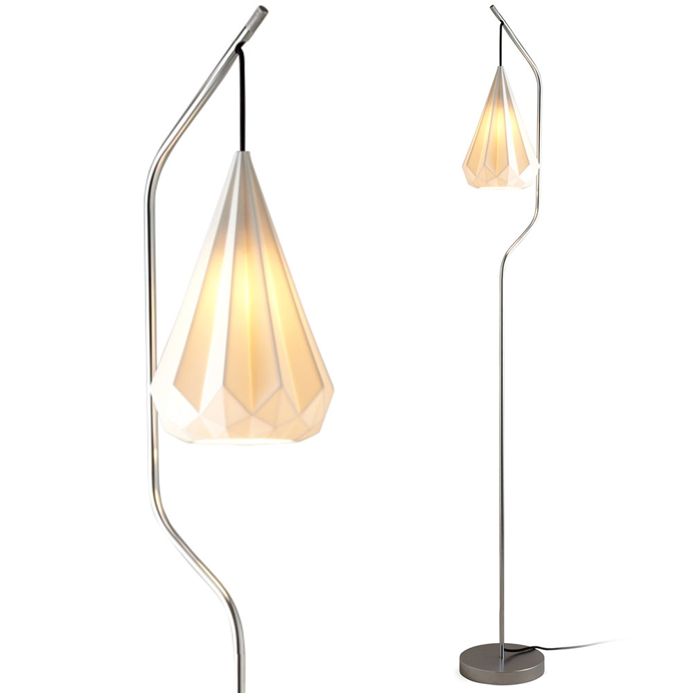 Elegant floor lamp with hanging angular porcelain shade Elegant floor lamp with hanging angular porcelain shade