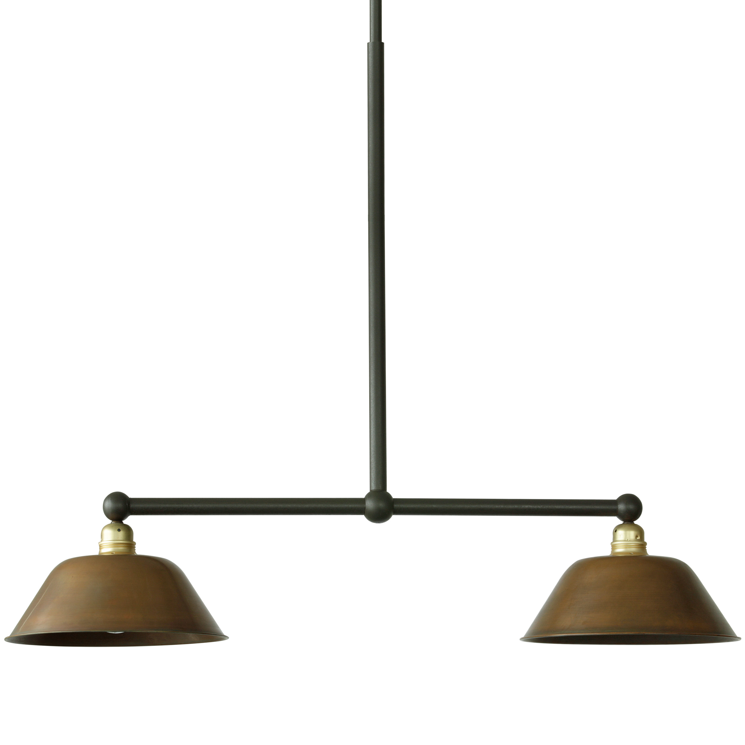 Nostalgische Doppel-Pendelleuchte für Tische mit zwei 26 cm-Schirmen Nostalgische Doppel-Pendelleuchte für Tische mit zwei 26 cm-Schirmen