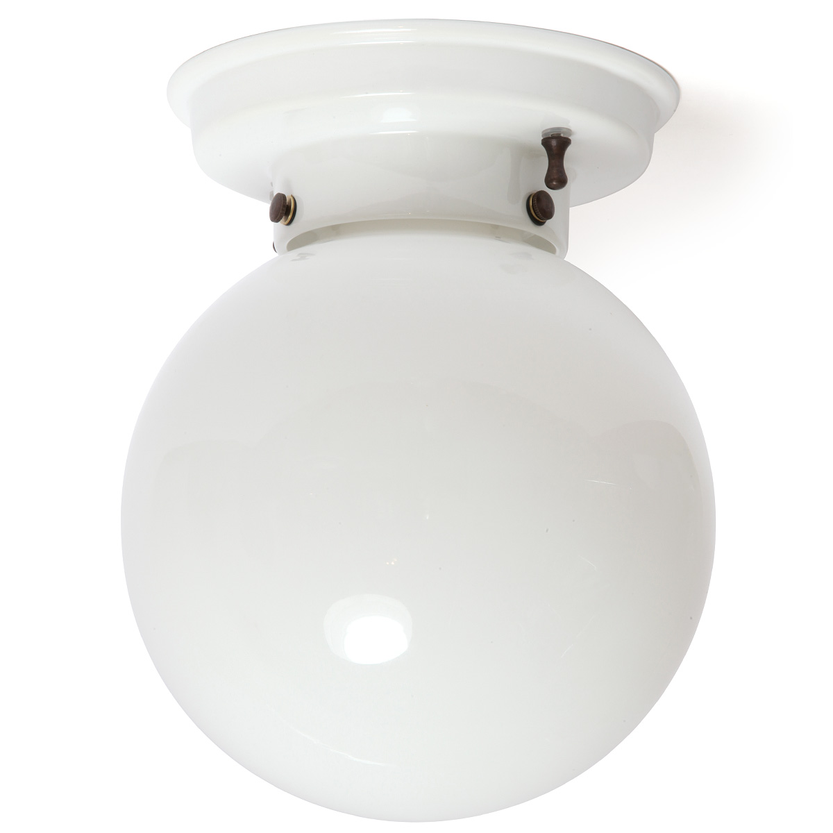 Italienische Keramik-Deckenlampe mit Glaskugel Ø 20 cm: Deckenleuchte mit glasiertem Keramik-Sockel und Glas-Kugel