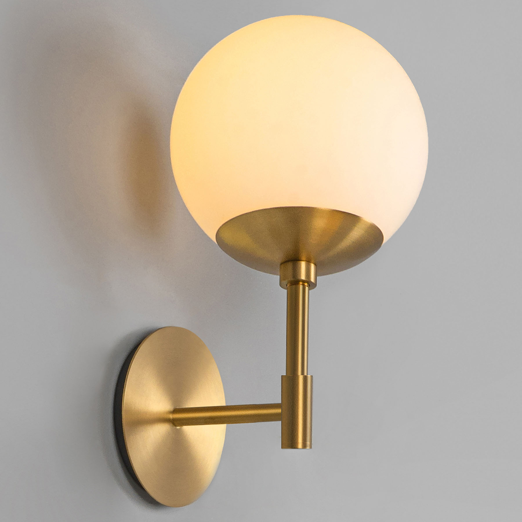 Design Wall Lamp SUNSET w/ Frosted Glass Ball and Brass Bracket