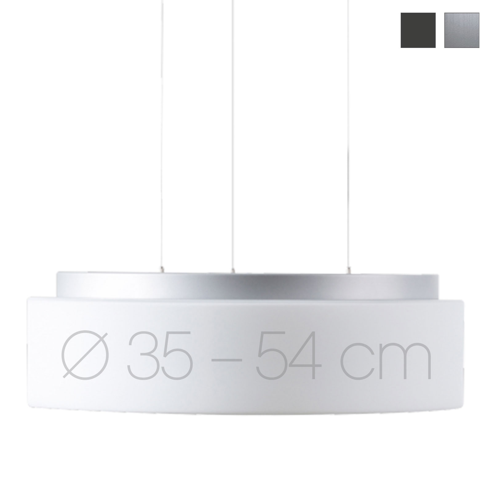 Große LED-Hängeleuchte ERIK mit rundem Opalglasschirm, Ø bis 54 cm