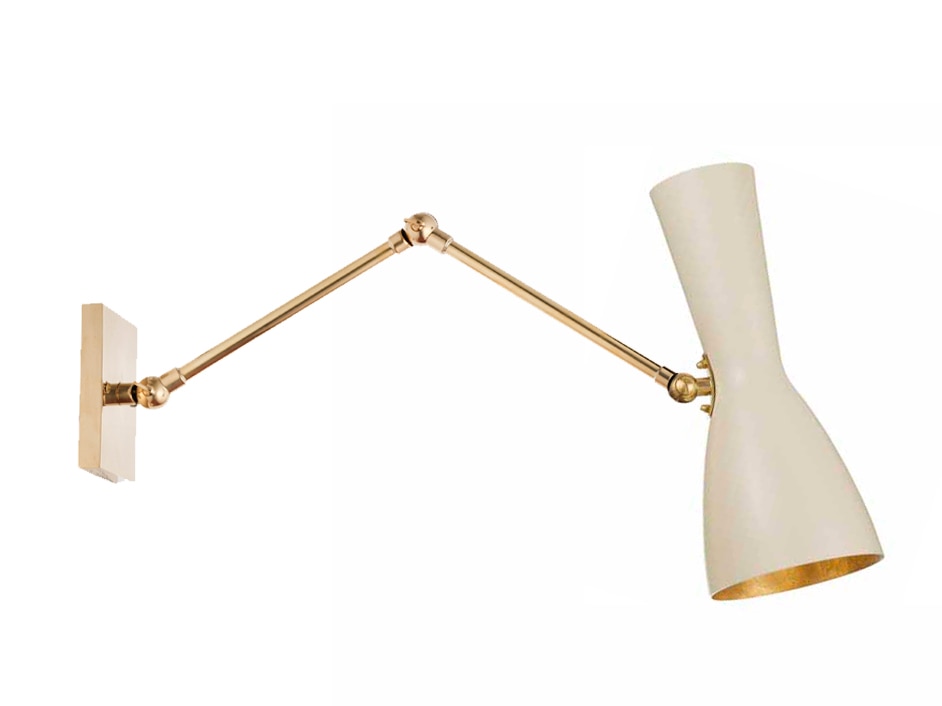 Bild 18: Das Modell in RAL 9001 Cremeweiß, goldfarbene Innenseite Italienische Mid Century-Wandleuchte mit Messing-Gelenkarm: Das Modell in RAL 9001 Cremeweiß, goldfarbene Innenseite