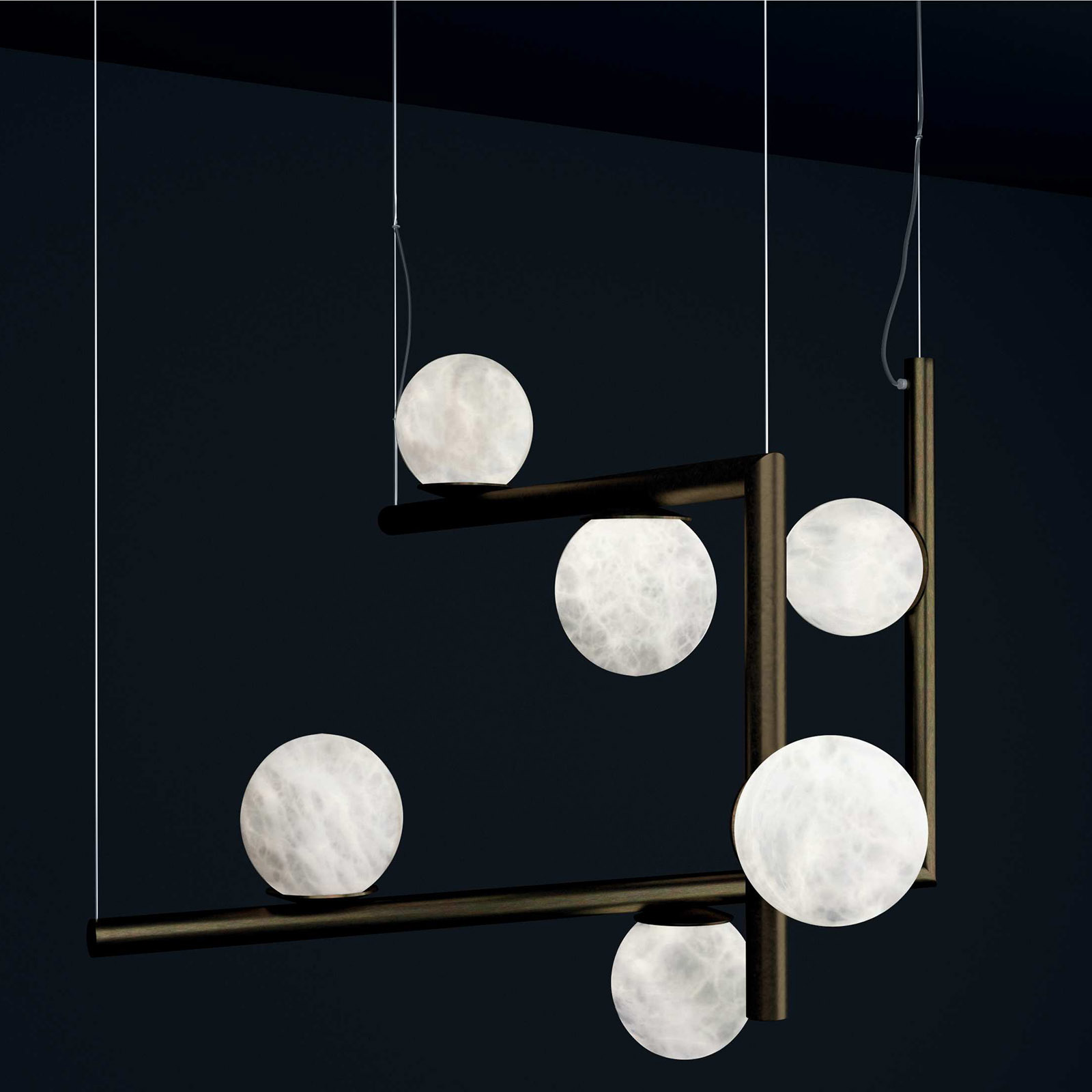 Skulpturales Design: Moderner Hängeleuchter mit Alabaster-Kugeln OFIONE DOUBLE Skulpturales Design: Moderner Hängeleuchter mit Alabaster-Kugeln OFIONE DOUBLE