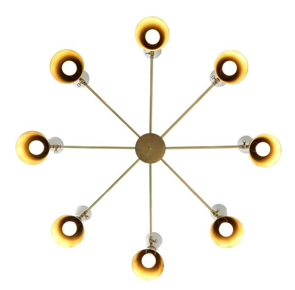 Design-Hängeleuchte KAIRO mit 5 oder 8 Tütenschirmen: Ansicht von unten: Angenehme, messing-goldene Lichtabstrahlung