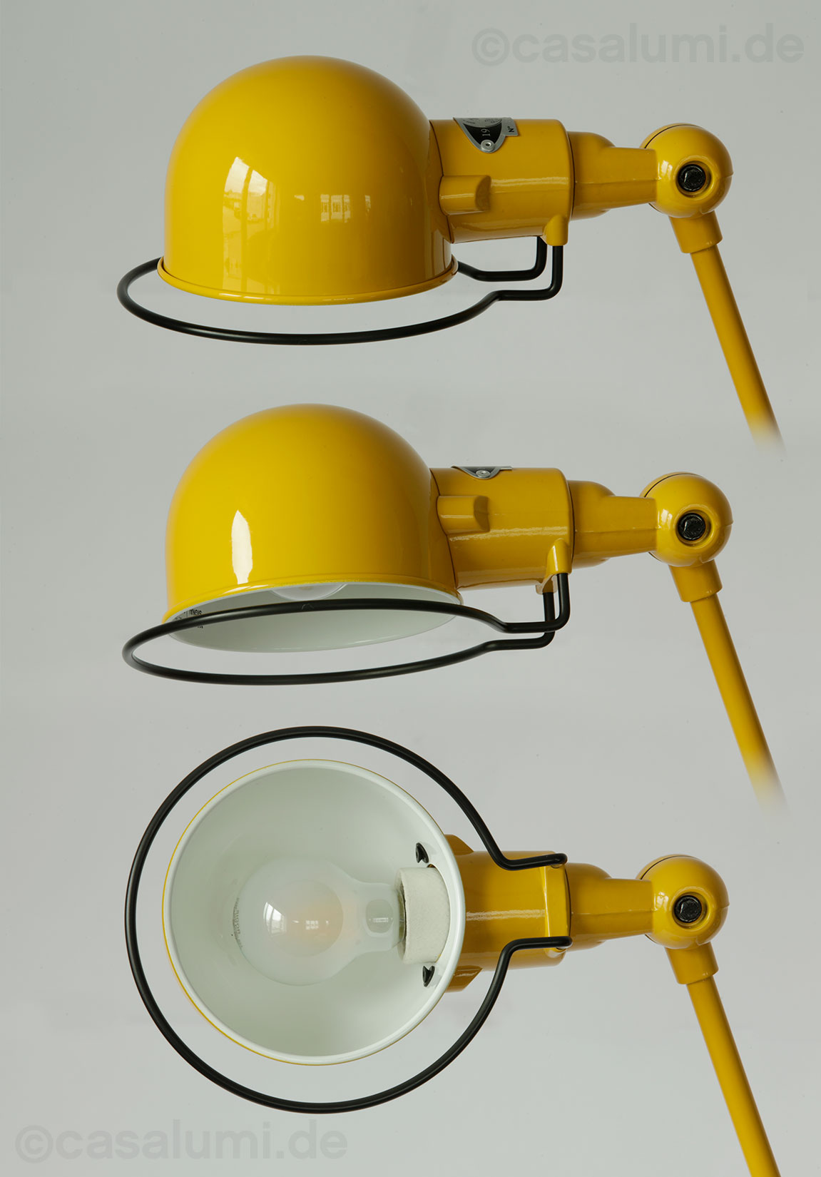 Kleine Gelenkarm-Lampe JIELDÉ SIGNAL SI331: Der Schirm kann 360° um das Leuchtmittel gedreht werden (RAL 1003 Signalgelb)