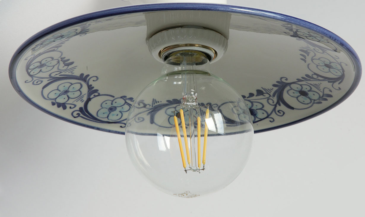 Bild 5: handbemalt, hier im blauen Dekor „06 Anemone“ Keramik-Deckenleuchte aus Italien BILANCIA: handbemalt, hier im blauen Dekor „06 Anemone“