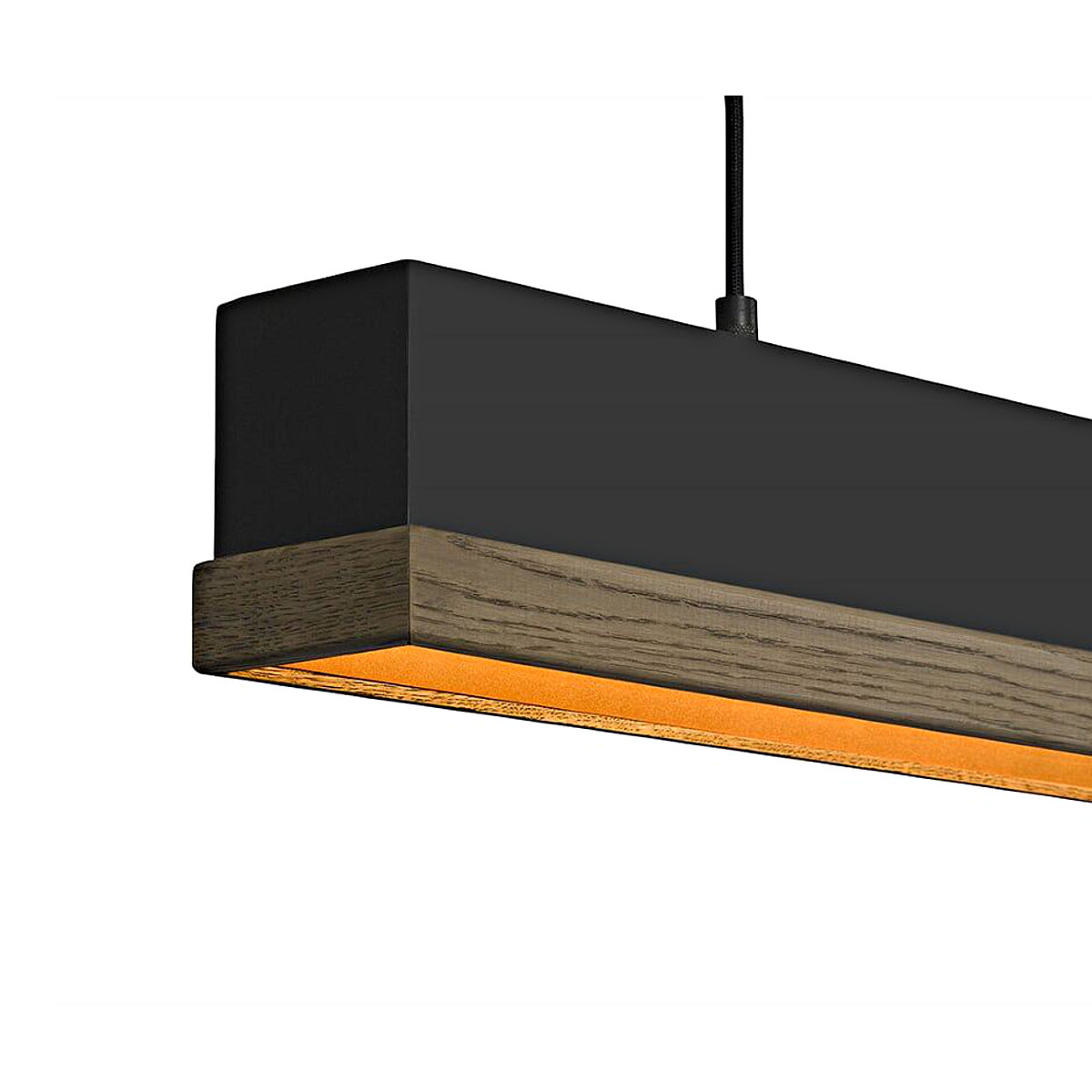 Lange LED-Hängeleuchte SIVANO mit Holzleiste: helles Eichenholz-Furnier