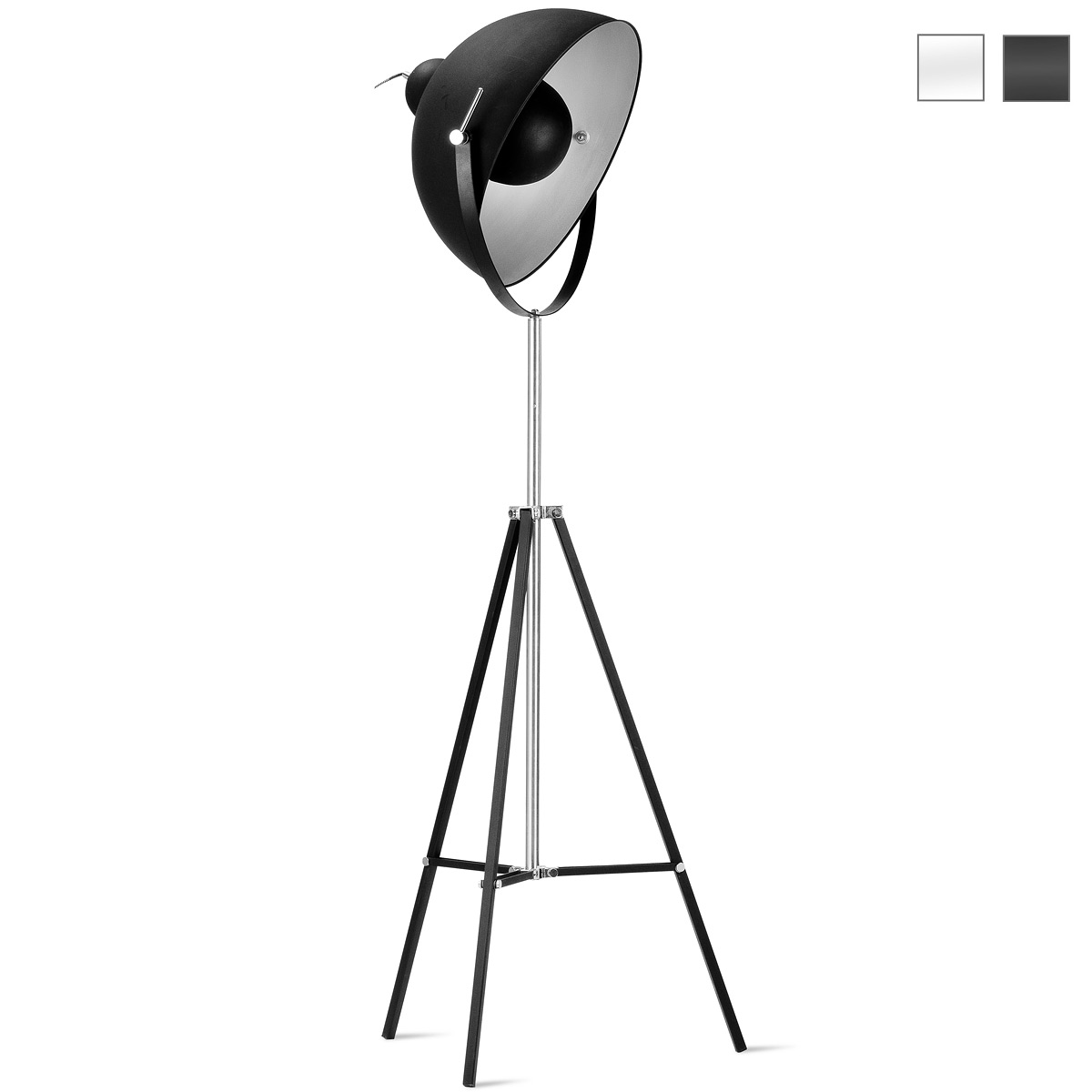 Scheinwerfer-Stehleuchte mit Dreibein-Stativ im Studio-Stil: Stehlampe im Stil eines Studio-Scheinwerfers, mit Dreibeinstativ