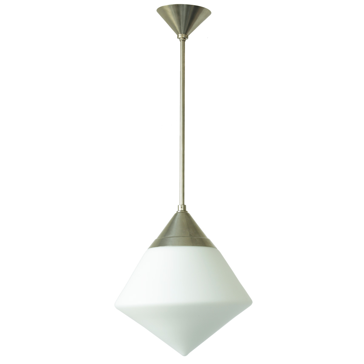 Art déco-Stabpendelleuchte mit mattem Opalglas Art déco-Stabpendelleuchte mit mattem Opalglas