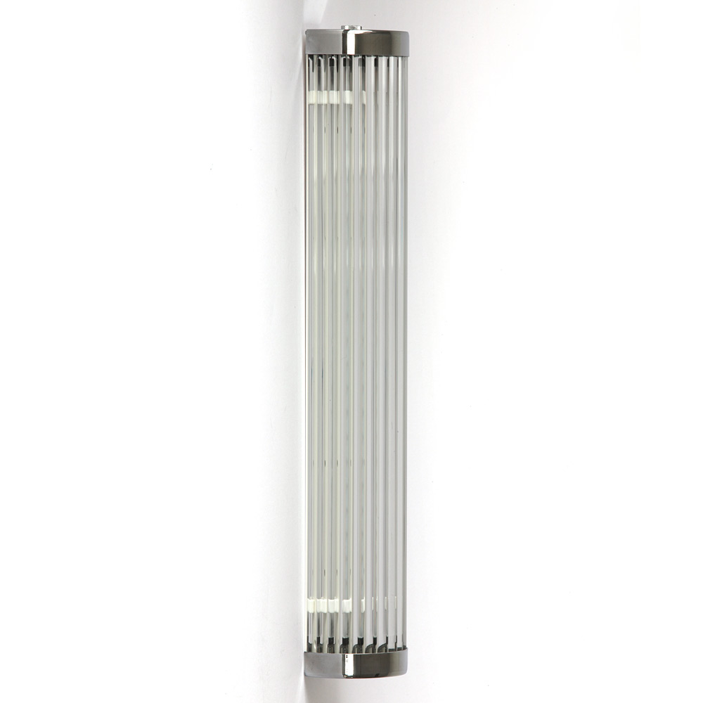 Filigrane Glasstäbchen-Wandleuchte nur 7 cm breit LED IP44: Schmale Säulen-Wandleuchte mit Glasstäbchen, hier Modell 2 (40 cm hoch) verchromt