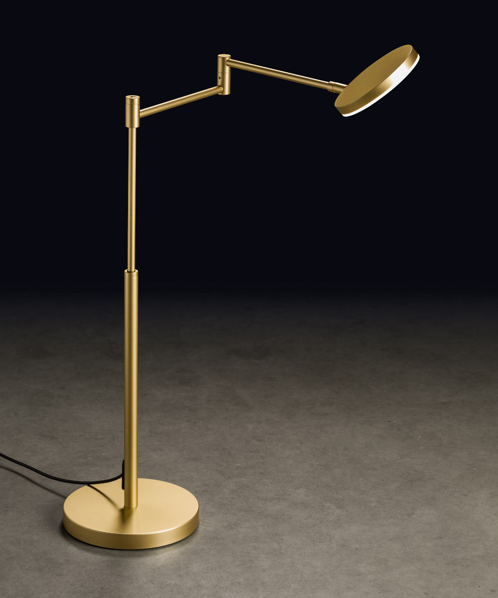 Bild 3: Oberfläche Eloxal Messing Gelenk-Tischleuchte PLANO T mit farbechter LED und Dimmer: Oberfläche Eloxal Messing