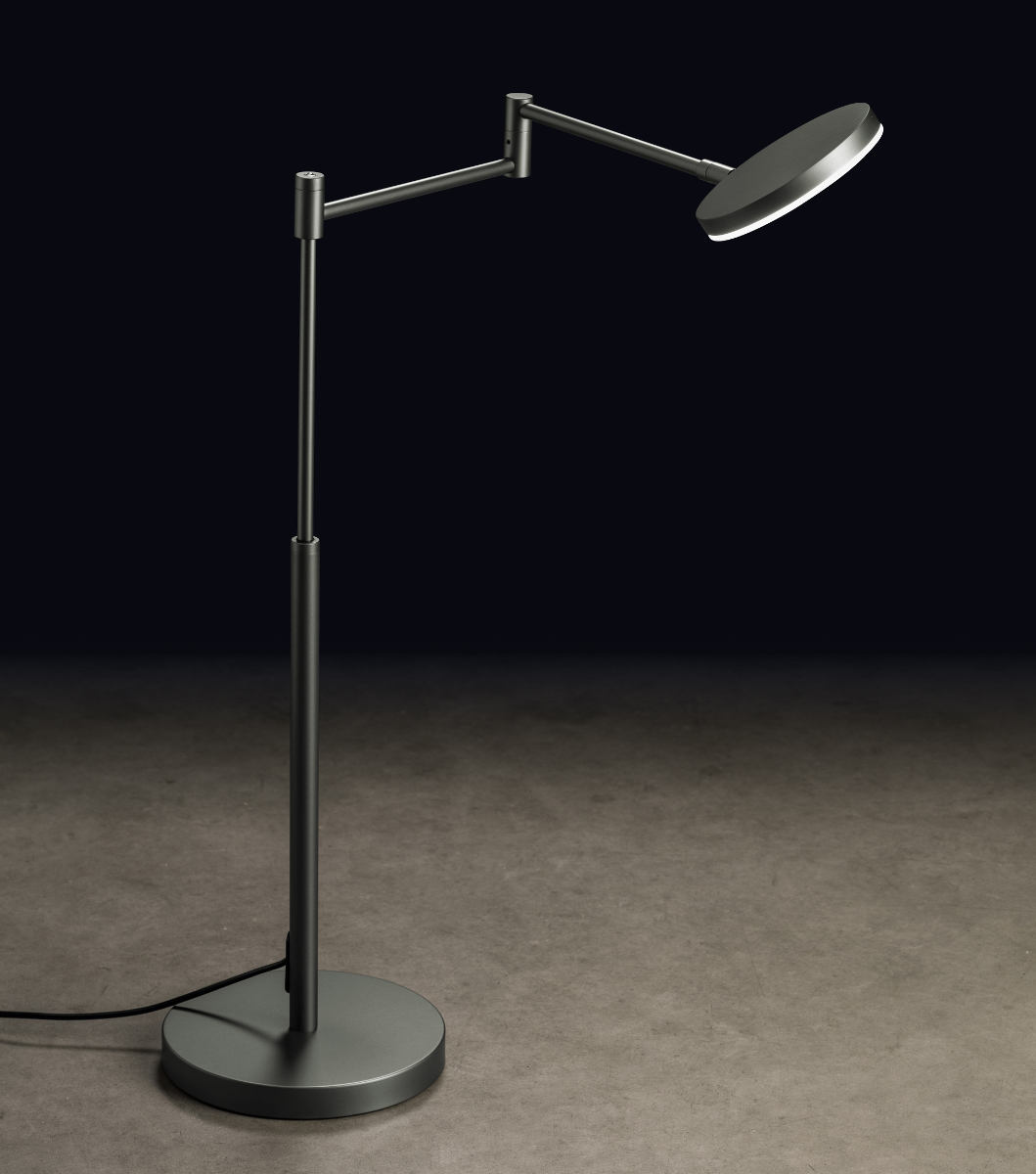 Bild 4: Oberfläche Platin Gelenk-Tischleuchte PLANO T mit farbechter LED und Dimmer: Oberfläche Platin