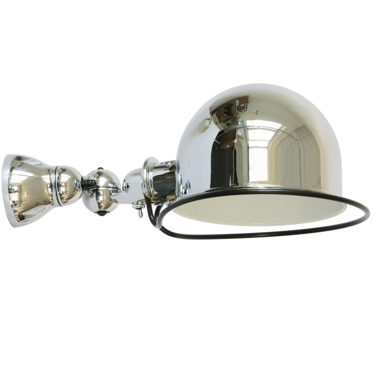 Fig. 3: Großes Modell LOFT D1020, hier mit Kippschalter in Stahl verchromt, Schirmdurchmesser 20 cm Jointed wall lamp Jieldé D1020 with large hemisphere shade Ø 20 cm: Großes Modell LOFT D1020, hier mit Kippschalter in Stahl verchromt, Schirmdurchmesser 20 cm