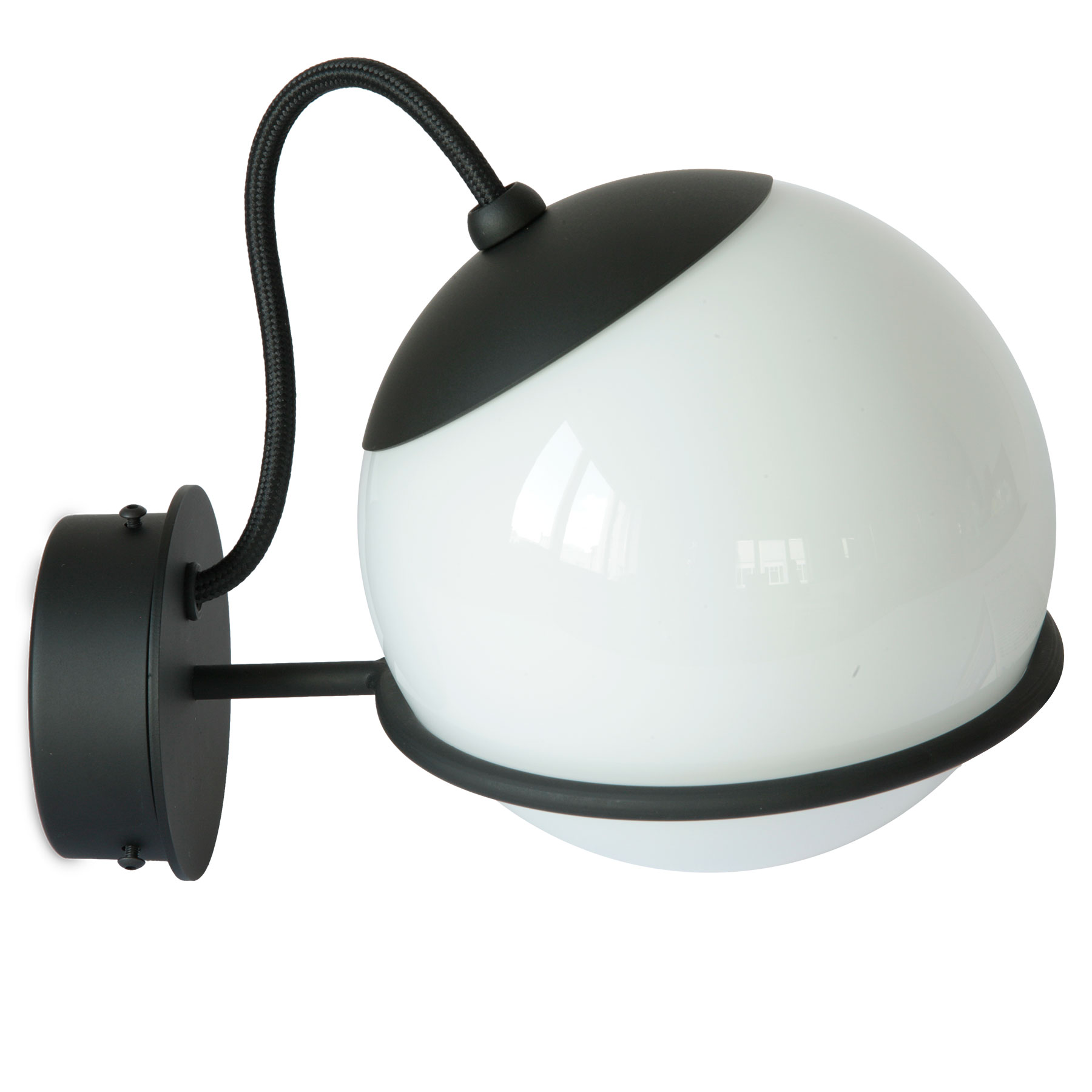 Gino Sarfatti Model 237 glass globe wall lamp (re-edition of the Arteluce classic from 1959) small model in black