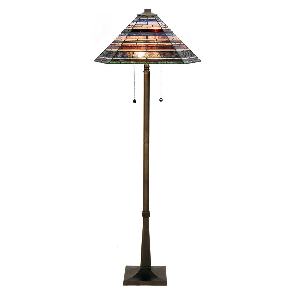 Tiffany-Stehlampe mit großem vielfarbigem Glasschirm Tiffany-Stehlampe mit großem vielfarbigem Glasschirm