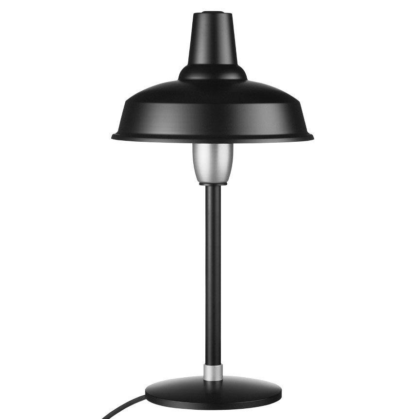 Tischleuchte aus Dänemark mit Fabriklampen-Schirm HOBSON: hier mit silbernen Details