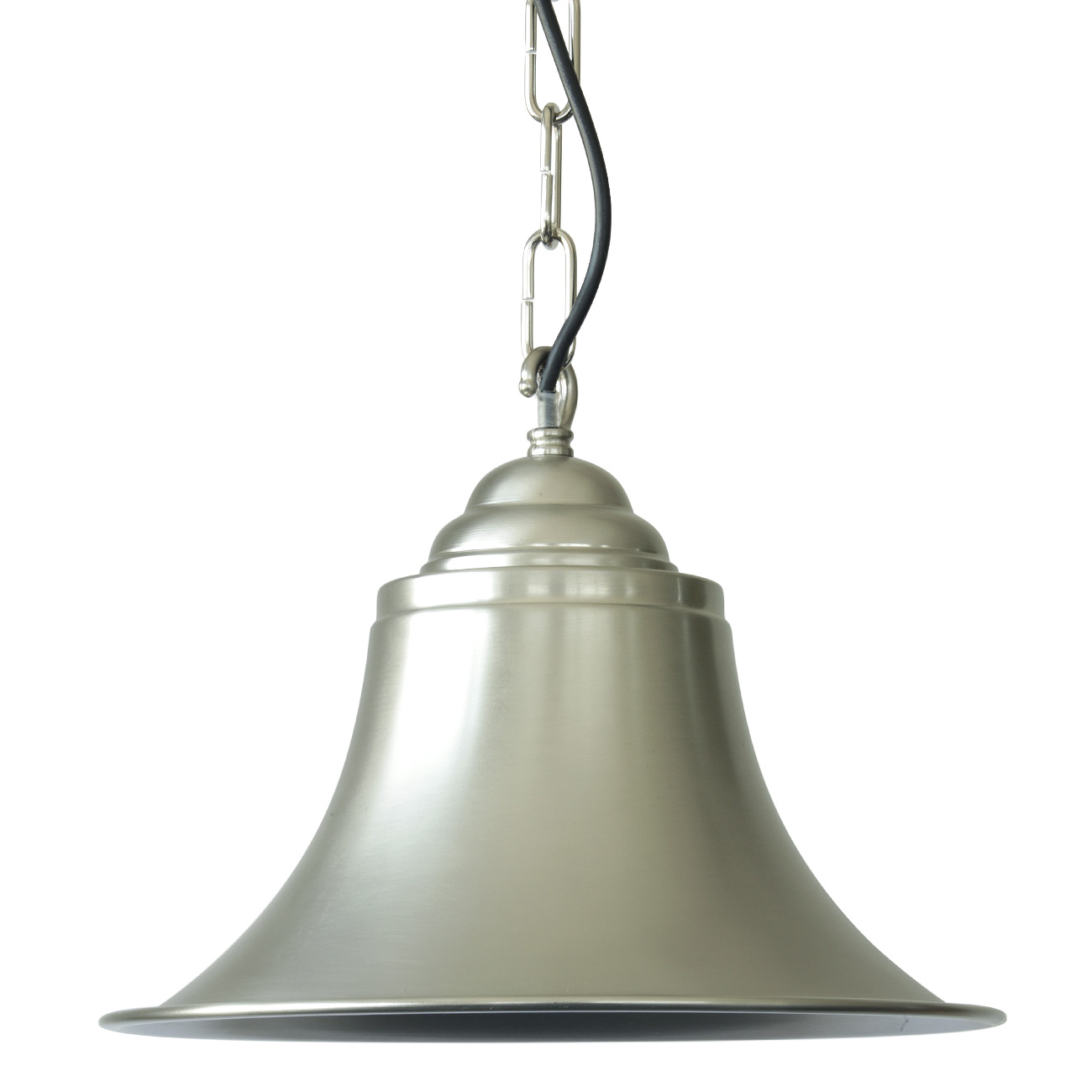 Bell-shaped pendant lamp made of brass, with chain