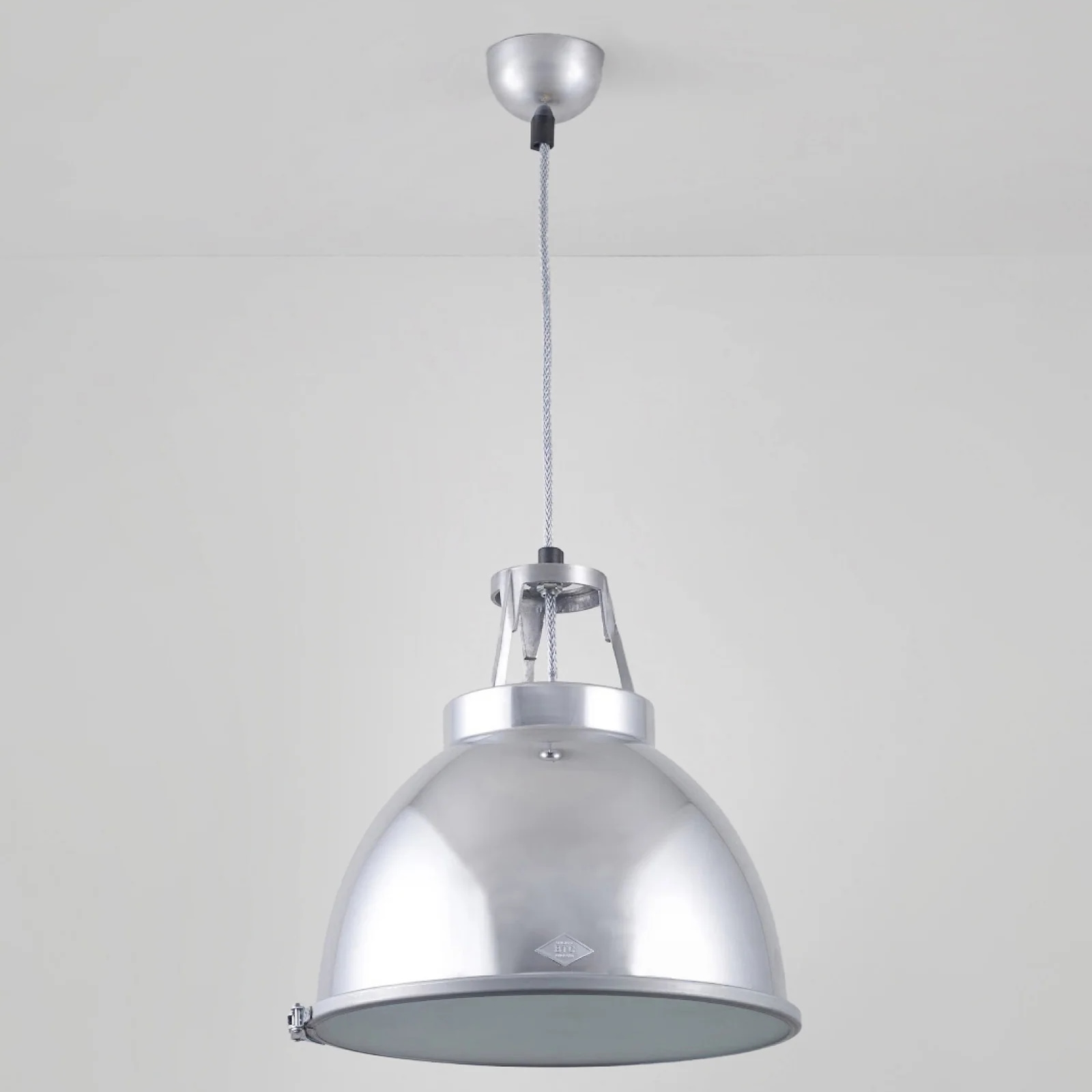 Hängeleuchte im Industriestil TITAN aus England, Aluminium mit Scheibe: Das kleine Modell in Aluminium mit Diffusorscheibe