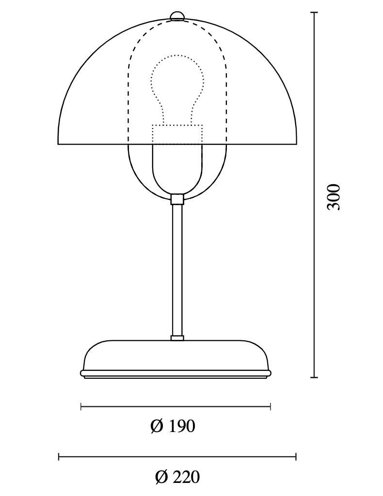 Mushroom Table Lamp with Metal Shade FUNGUS: Die Abmessungen der Leuchte