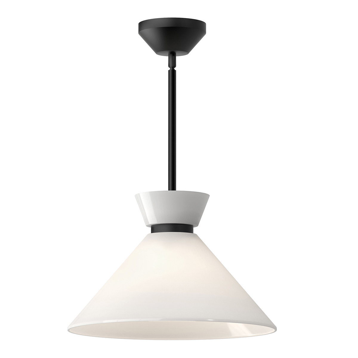 Schwarze Mid-Century-Hängeleuchte mit Opalglas Schwarze Mid-Century-Hängeleuchte mit Opalglas